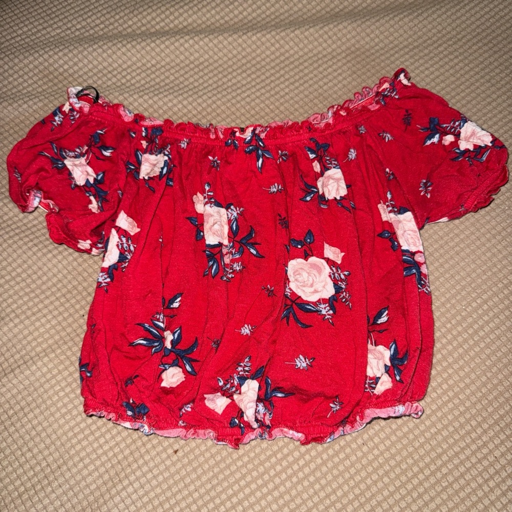 Divided Red Floral Off-Shoulder Blouse